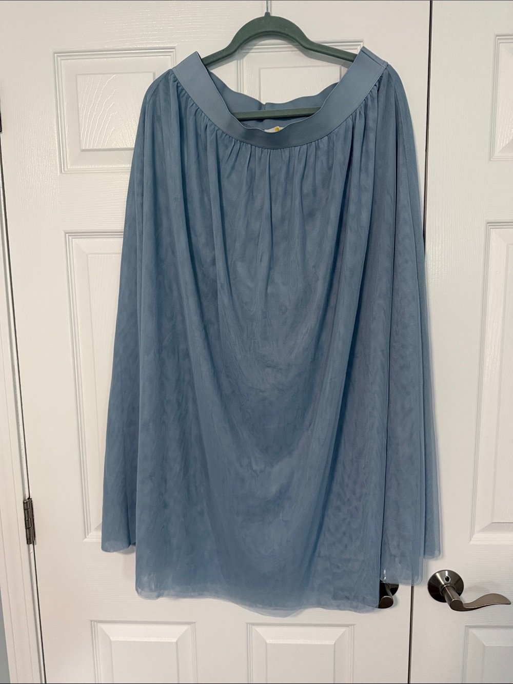 Light Blue Tulle Gathered Midi Skirt